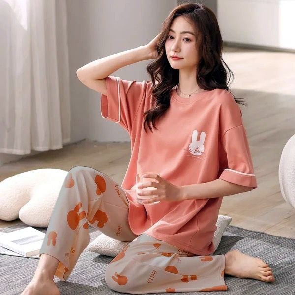 peach printed  NIGHTSUIT COTTON JARSY FABRIC