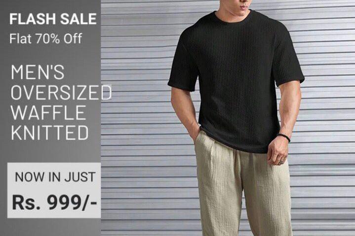 Oversized Waffle Knit t shirt  For Men