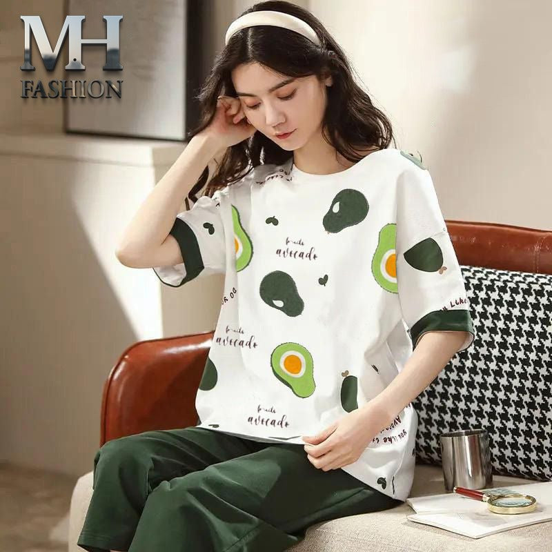 green half sleeves  printed design night suit fabric cotton jarsy