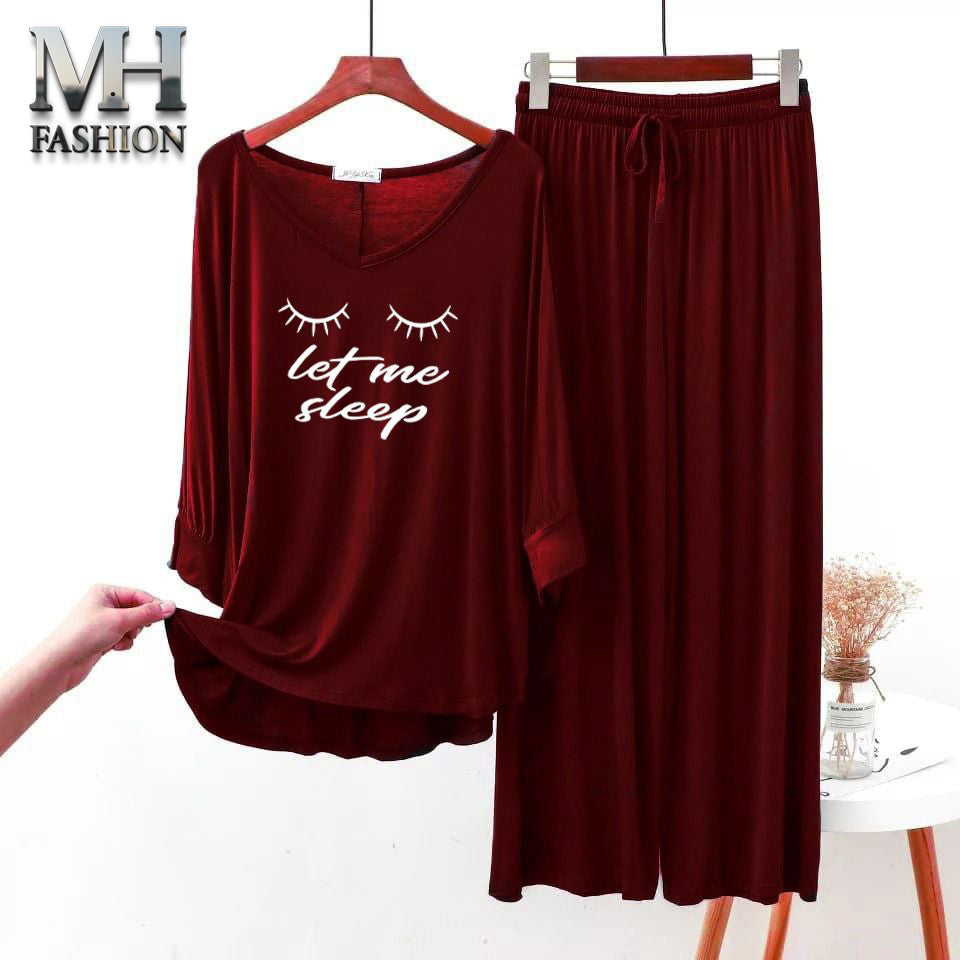 Maroon  Printed V-Neck Palazzo Lounge Wear For Women PJ Set