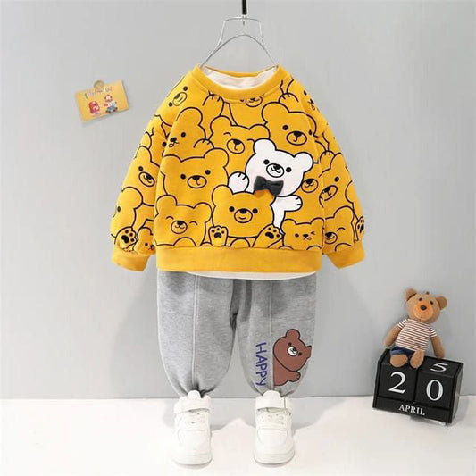 beautiful bears printed yellow  kids suit