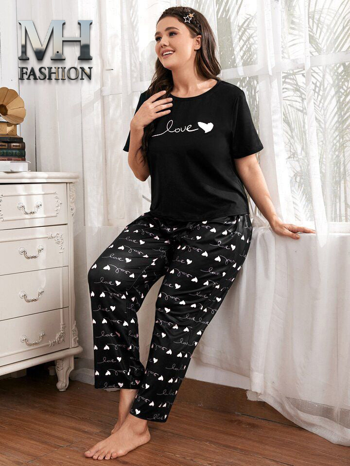 black heart and love printed night suit cotton jarsy fabric