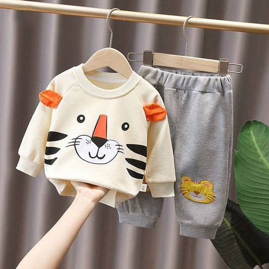 beautiful tiger printed yellow kids suit