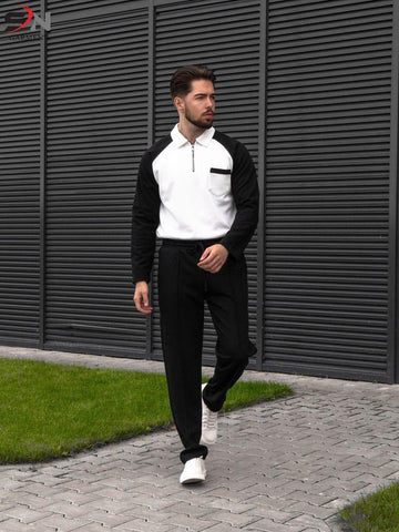 Black Zipper Pocket Panel Winter Tracksuit For Mens & Boys