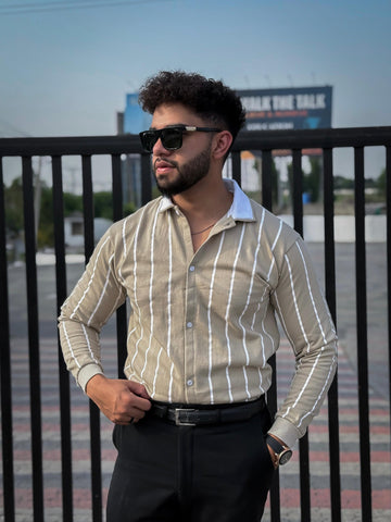 Beige Button Down Stripe Sweatshirt For men’s and boys