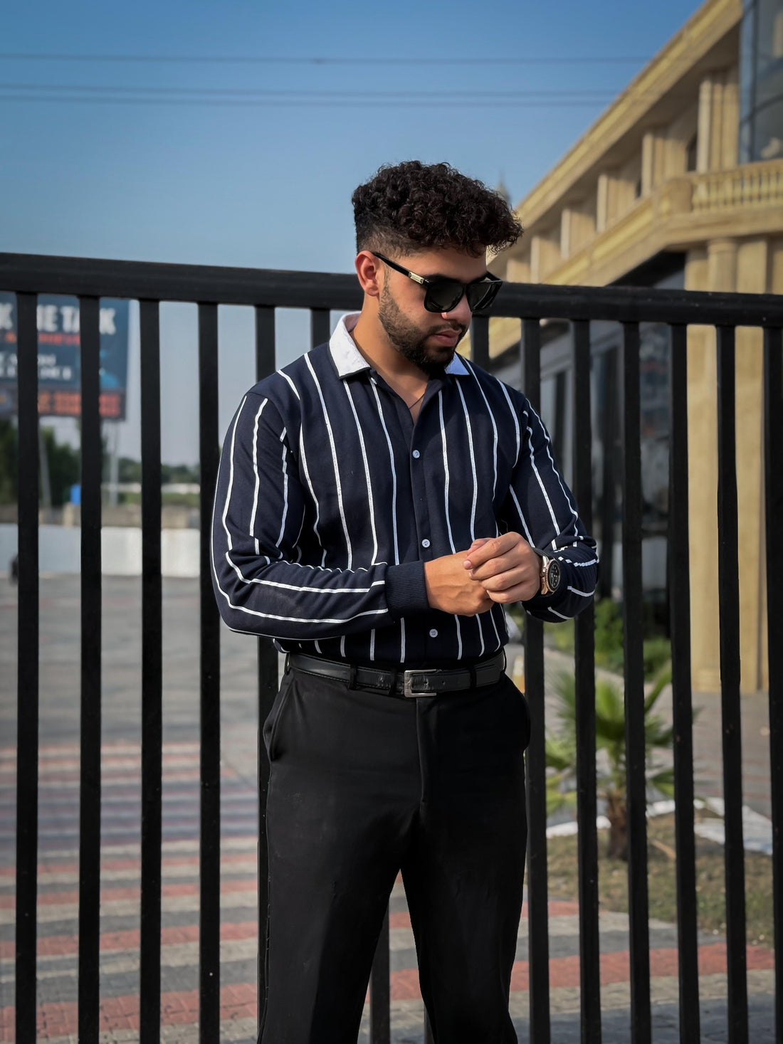 Navy Blue Button Down Stripe Sweatshirt For Men’s and Boys