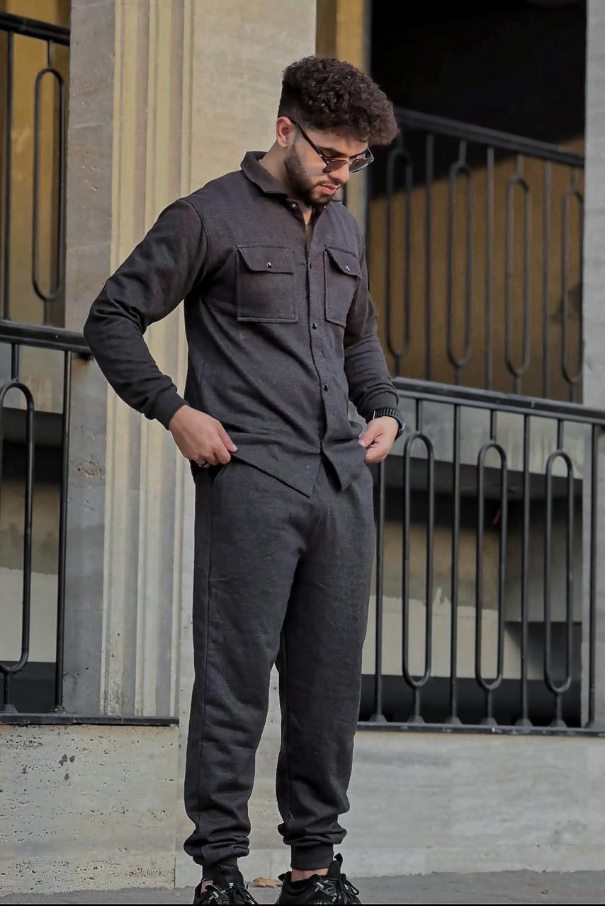 Gray Double Pocket Winter Tracksuit For Mens & Boys