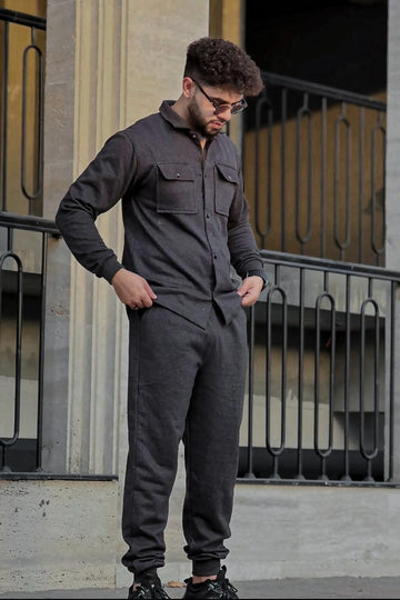 Gray Double Pocket Winter Tracksuit For Mens & Boys