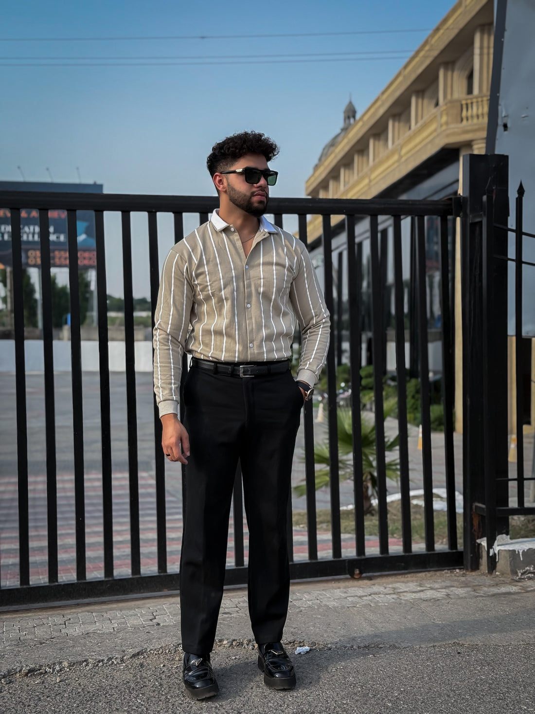 Beige Button Down Stripe Sweatshirt For men’s and boys