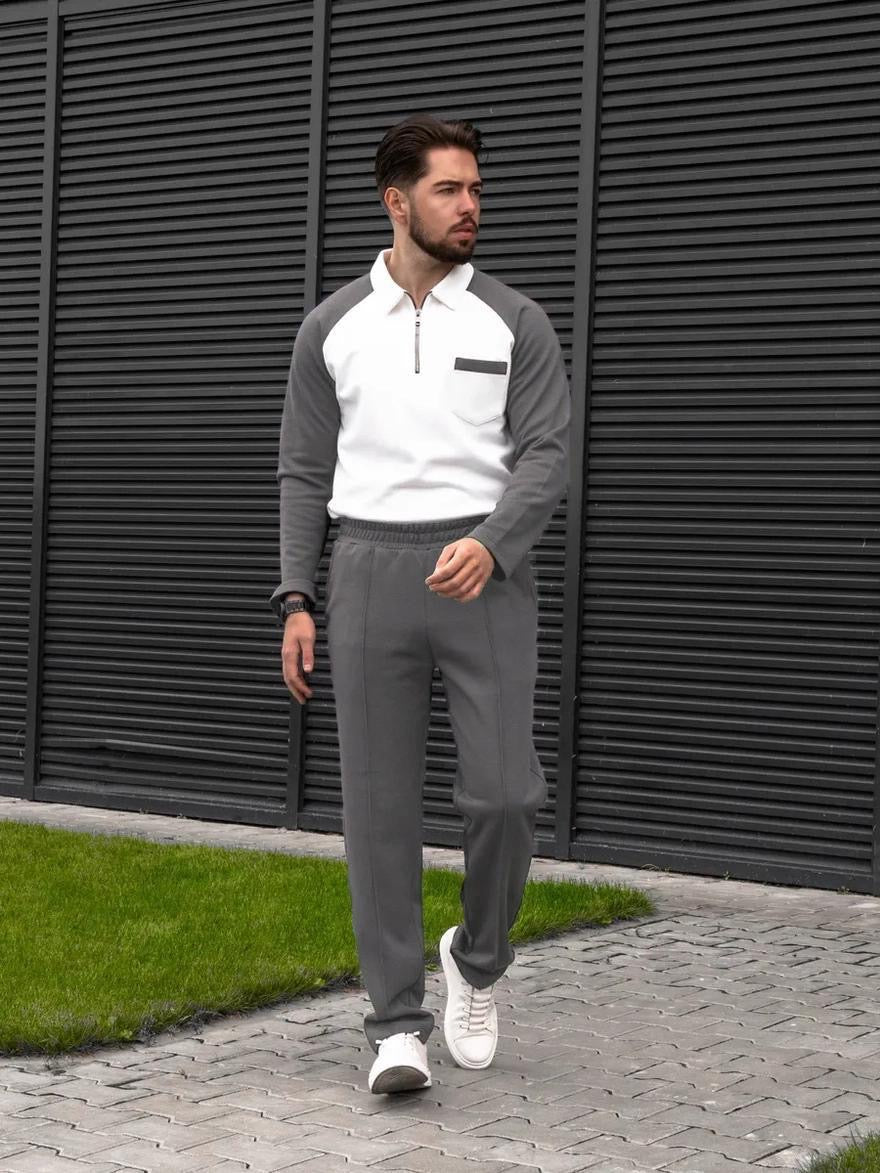 Gray Zipper Pocket Panel Winter Tracksuit For Mens & Boys