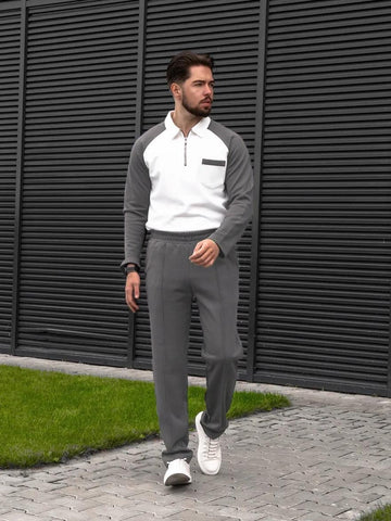 Gray Zipper Pocket Panel Winter Tracksuit For Mens & Boys