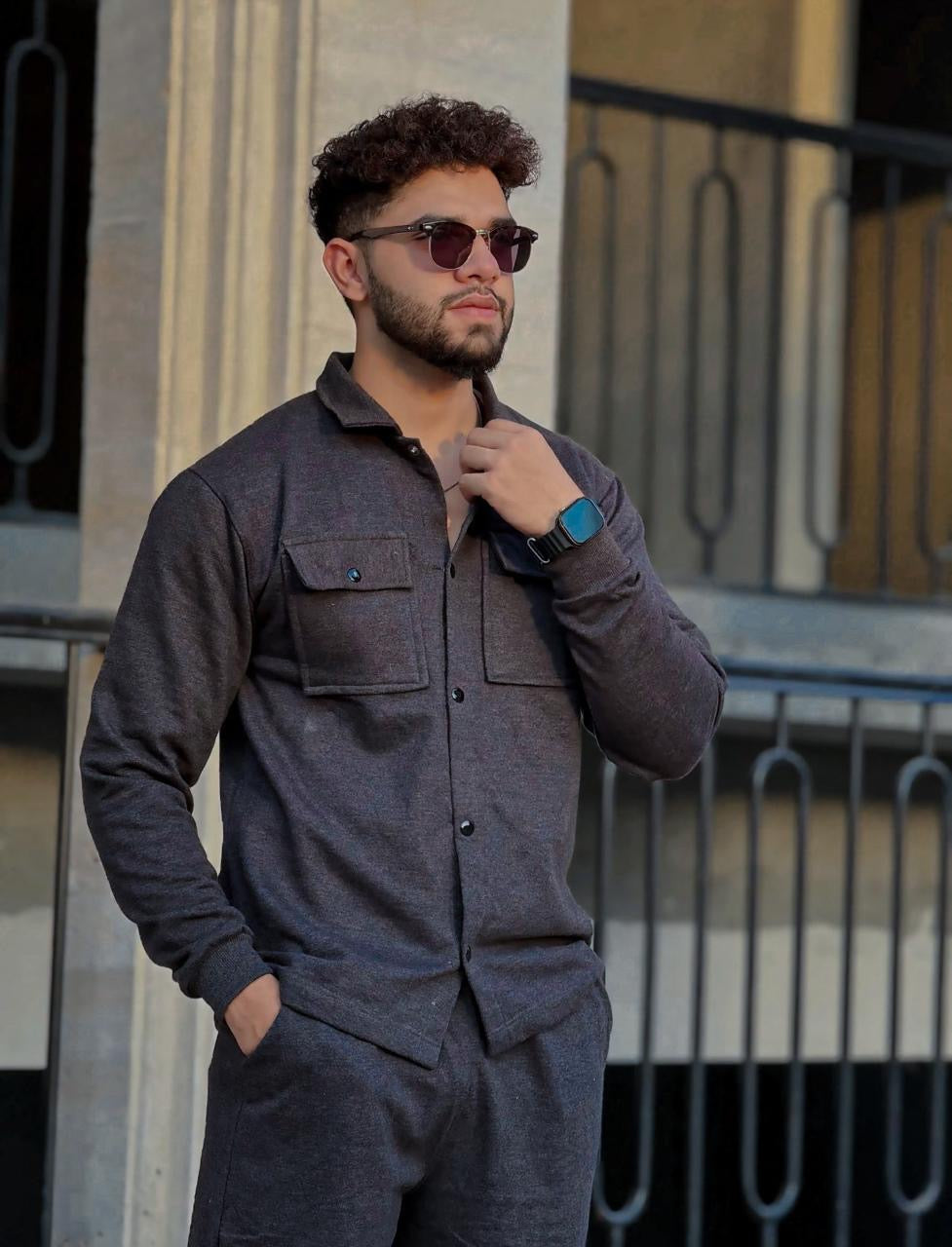 Gray Double Pocket Winter Tracksuit For Mens & Boys