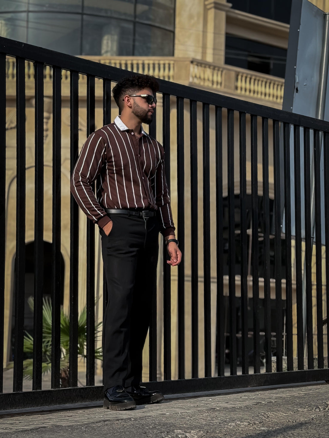 Brown Button Down Stipe Sweatshirt For Men and boys