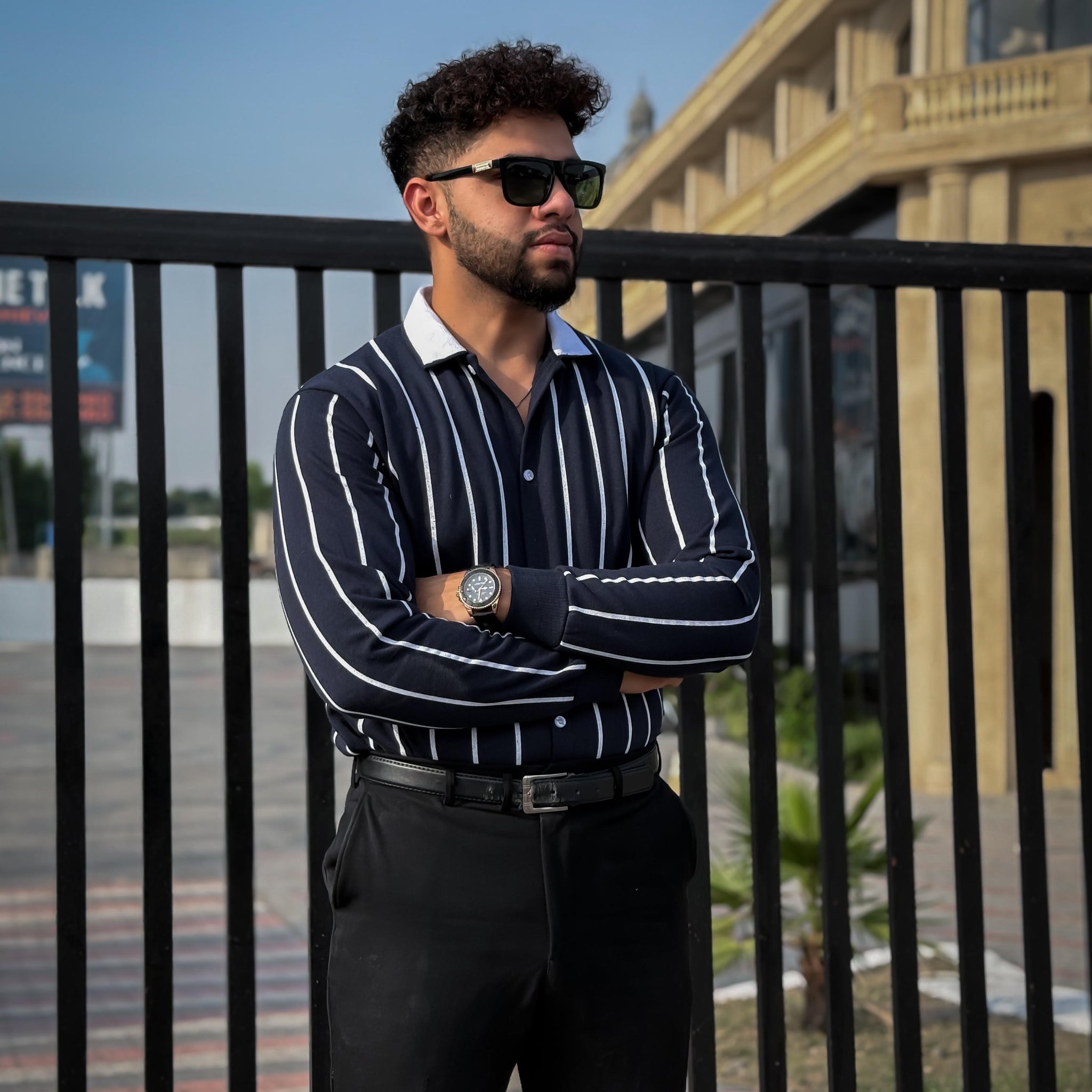 Navy Blue Button Down Stripe Sweatshirt For Men’s and Boys