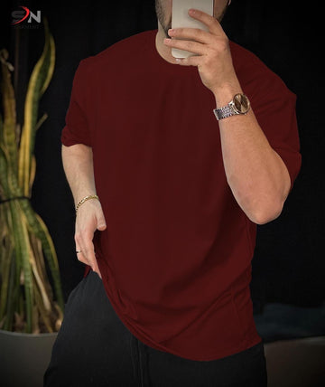 Maroon  Colour Drop Shoulder T-Shirt For Mens & Boys (SN124)