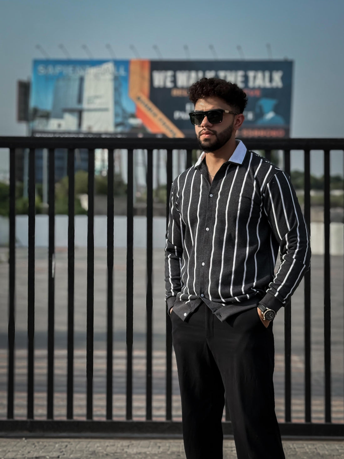 Gray Button Down Stripe Sweatshirt For Men and boys