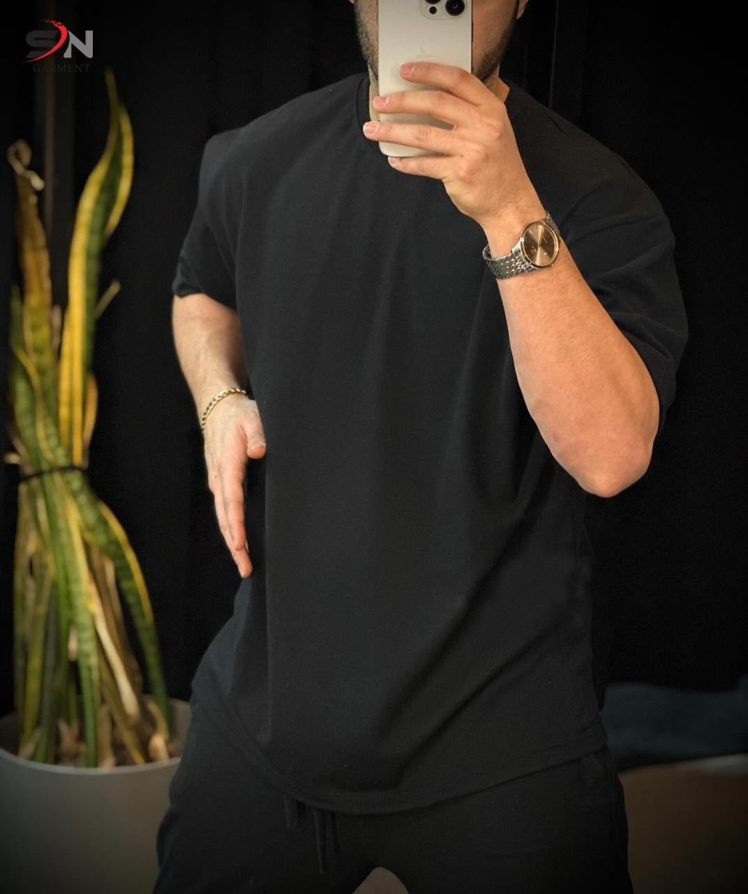 Black Colour  Drop Shoulder T-Shirt For Mens & Boys (SN124)