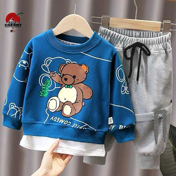 Navy Blue Teady Printed Winter Kids Track Suit
