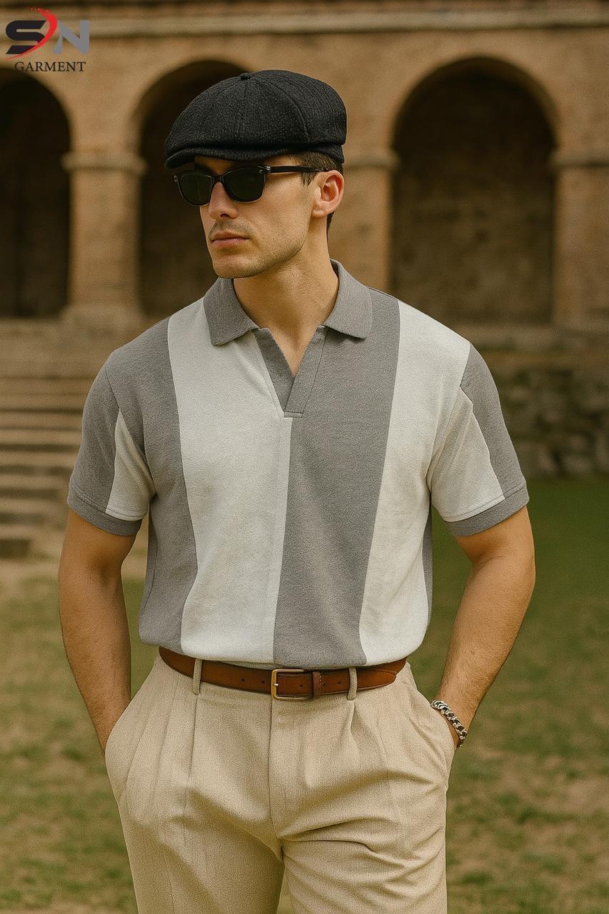 grey White Panel Polo T-Shirt For Mens & Boys (SN165)
