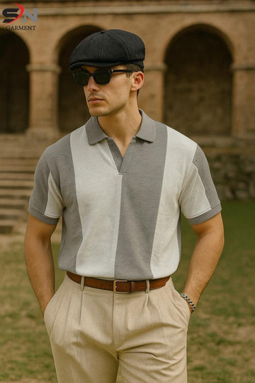 grey White Panel Polo T-Shirt For Mens & Boys (SN165)