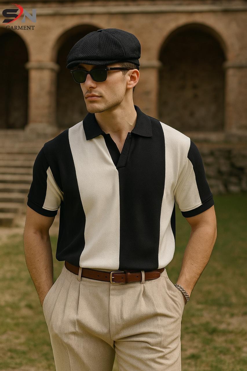 Black White Panel Polo T-Shirt For Mens & Boys (SN165)