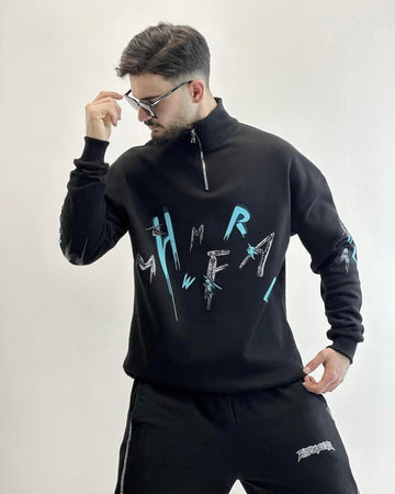 Mock Neck Zipper letter Printed Winter SweatShirt For Mens & Boys (SN72)