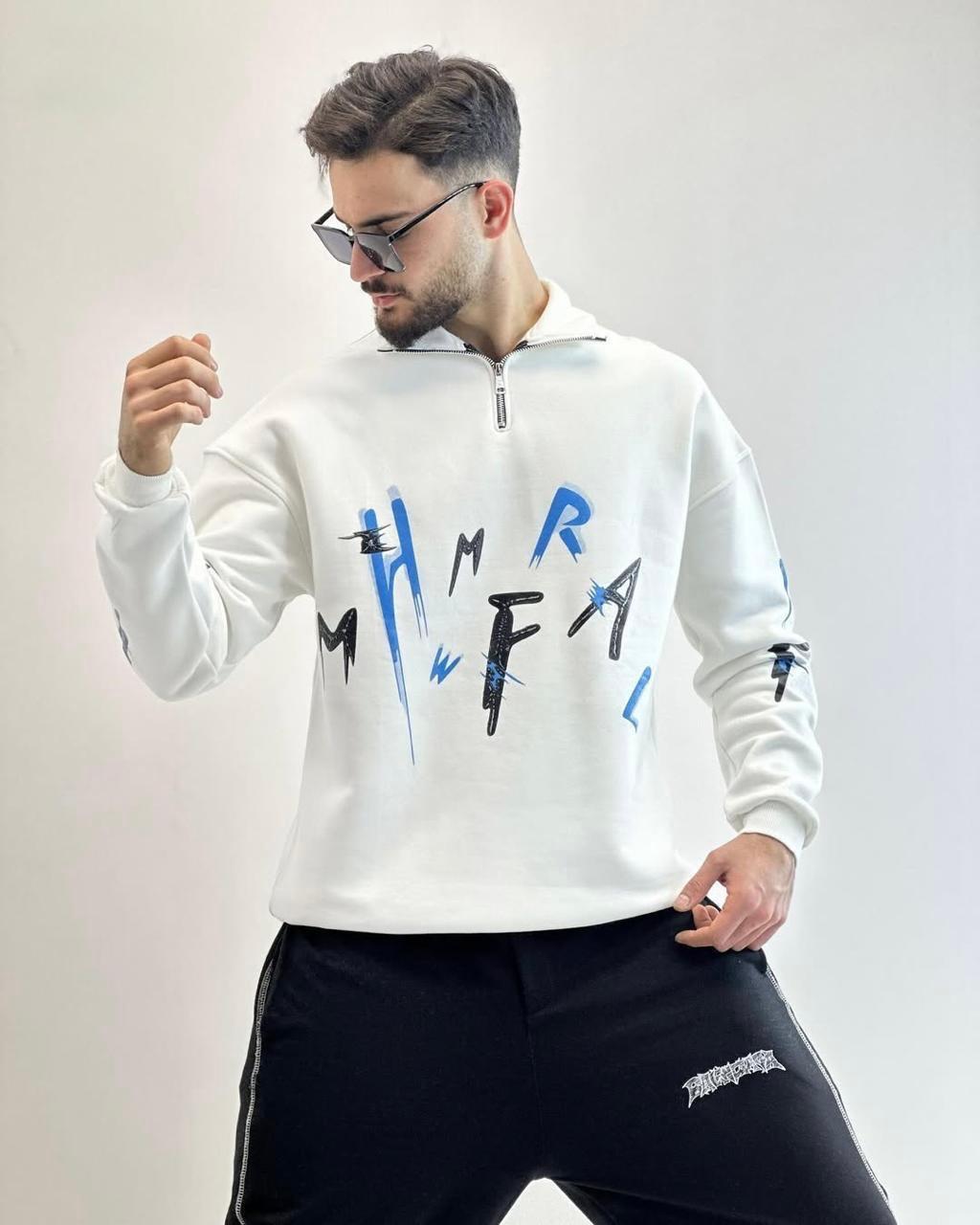 Mock Neck Zipper letter Printed Winter SweatShirt For Mens & Boys (SN72)