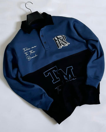 Blue & Black Polo Letter Printed Winter SweatShirt For Mens & Boys